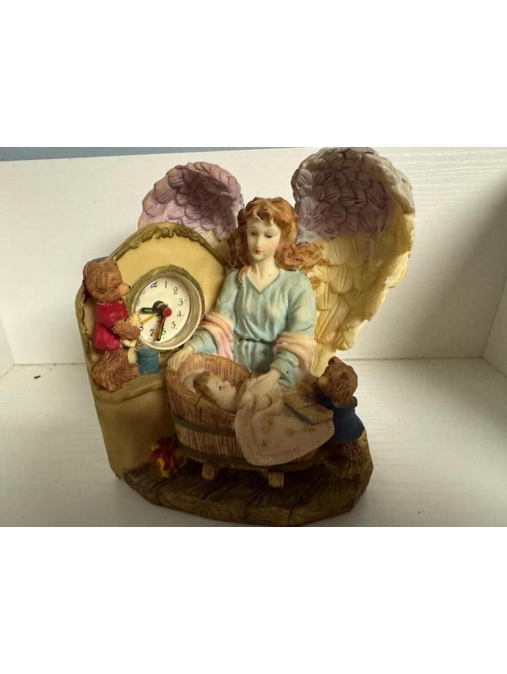Vintage Angel Figurine Clock with Bears